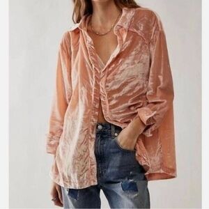 We The Free People Marianne Velvet Peach Pink Longsleeve Too size M Medium